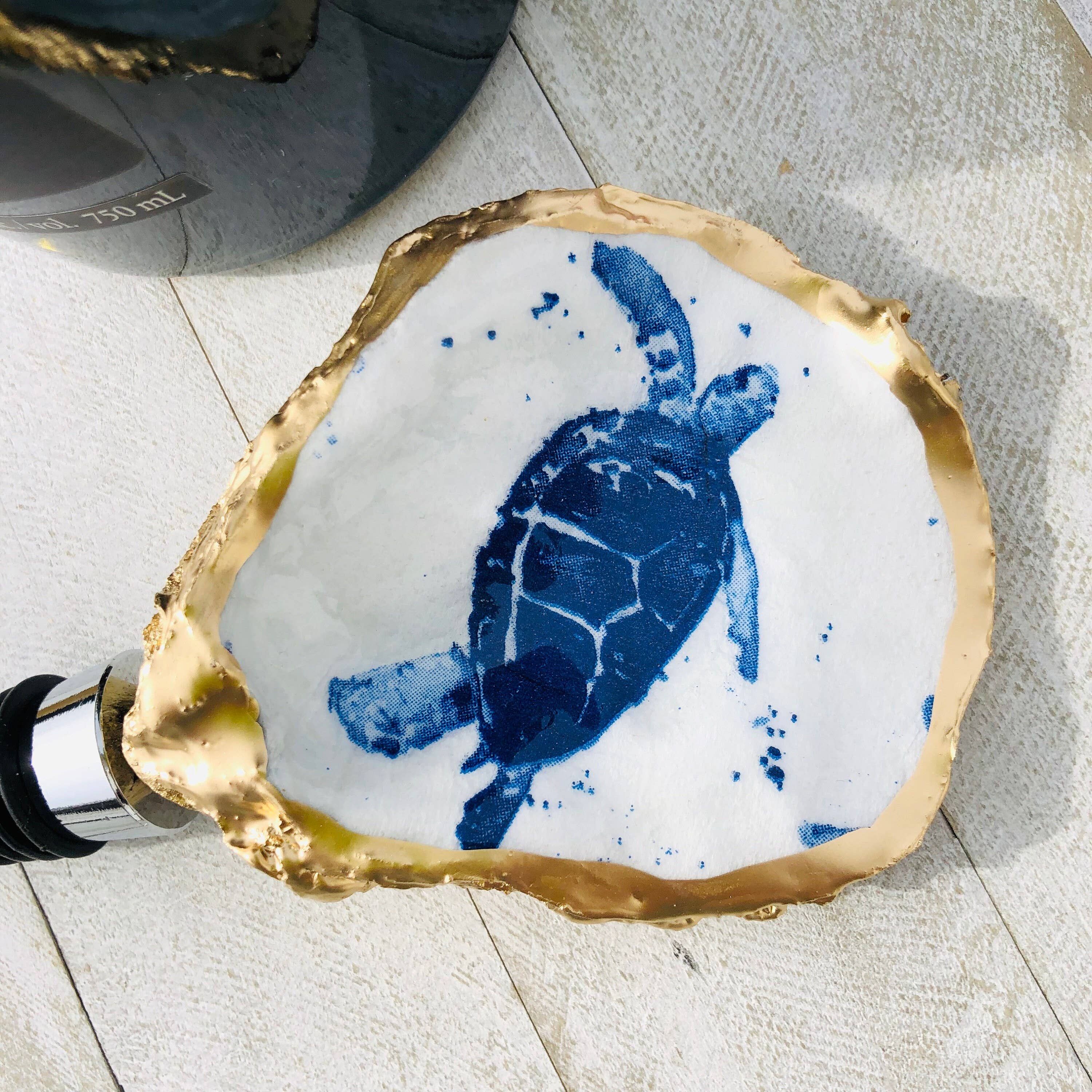 Place of Grace Designs - Oyster Shell Wine Stopper--Sea Turtle