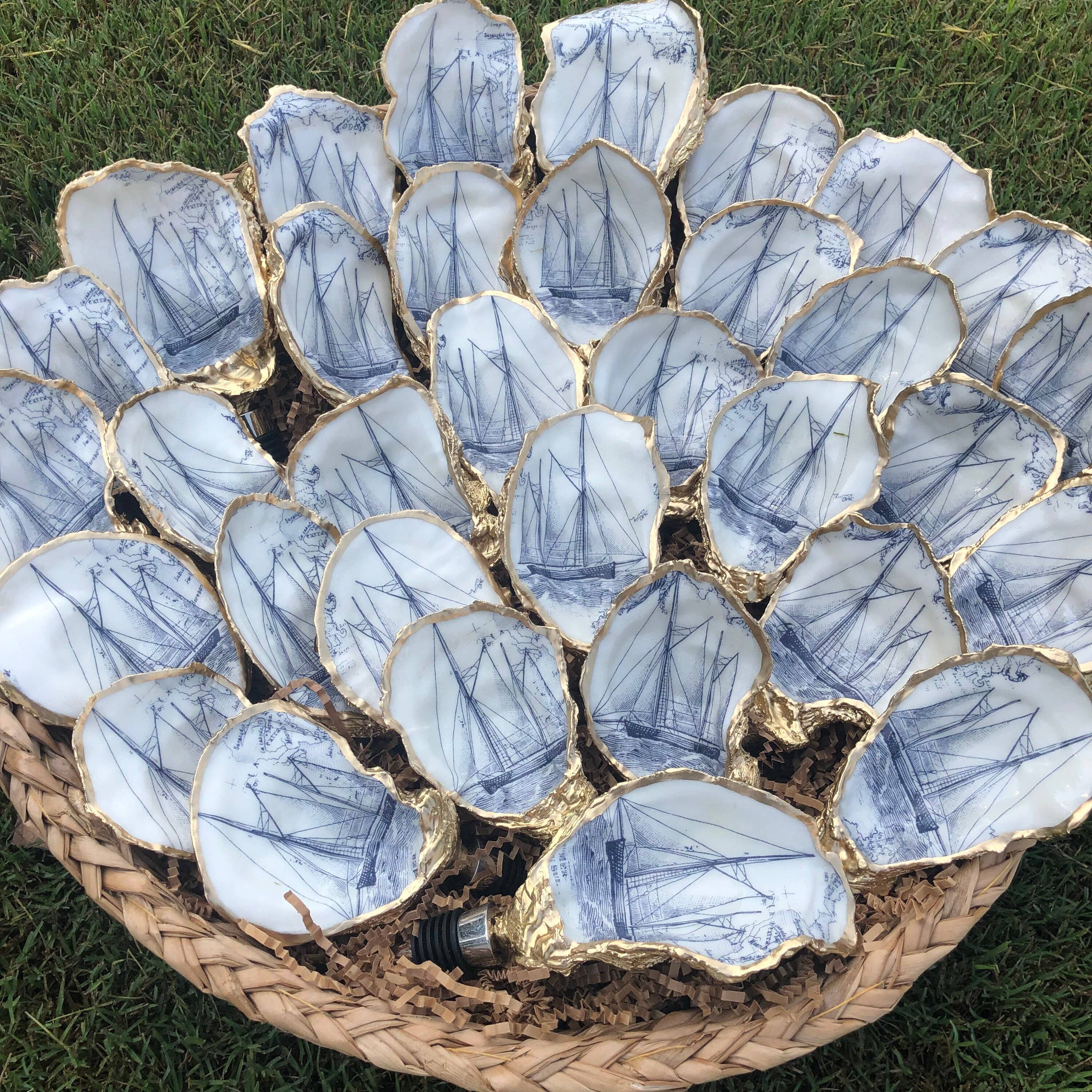 Place of Grace Designs - Oyster Shell Wine Stopper--Sailboat Print