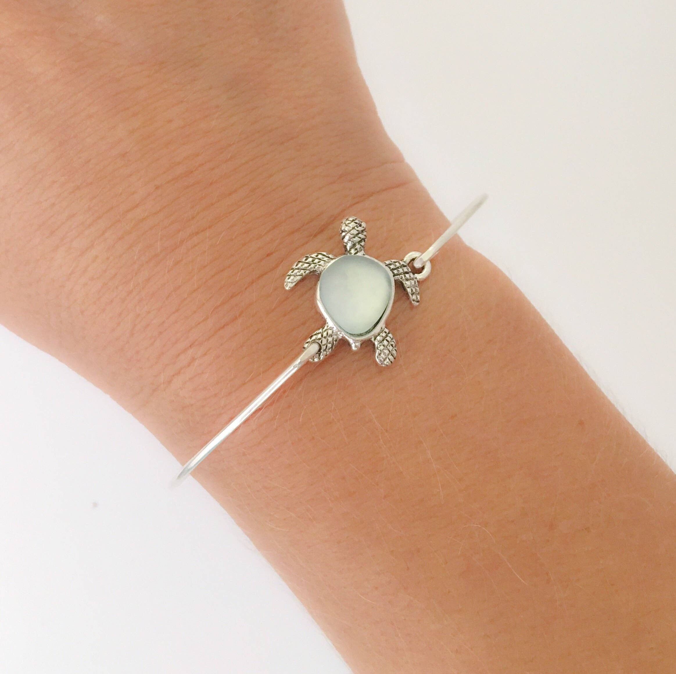 Frosted Willow - Turtle Sea Glass Bangle Bracelet
