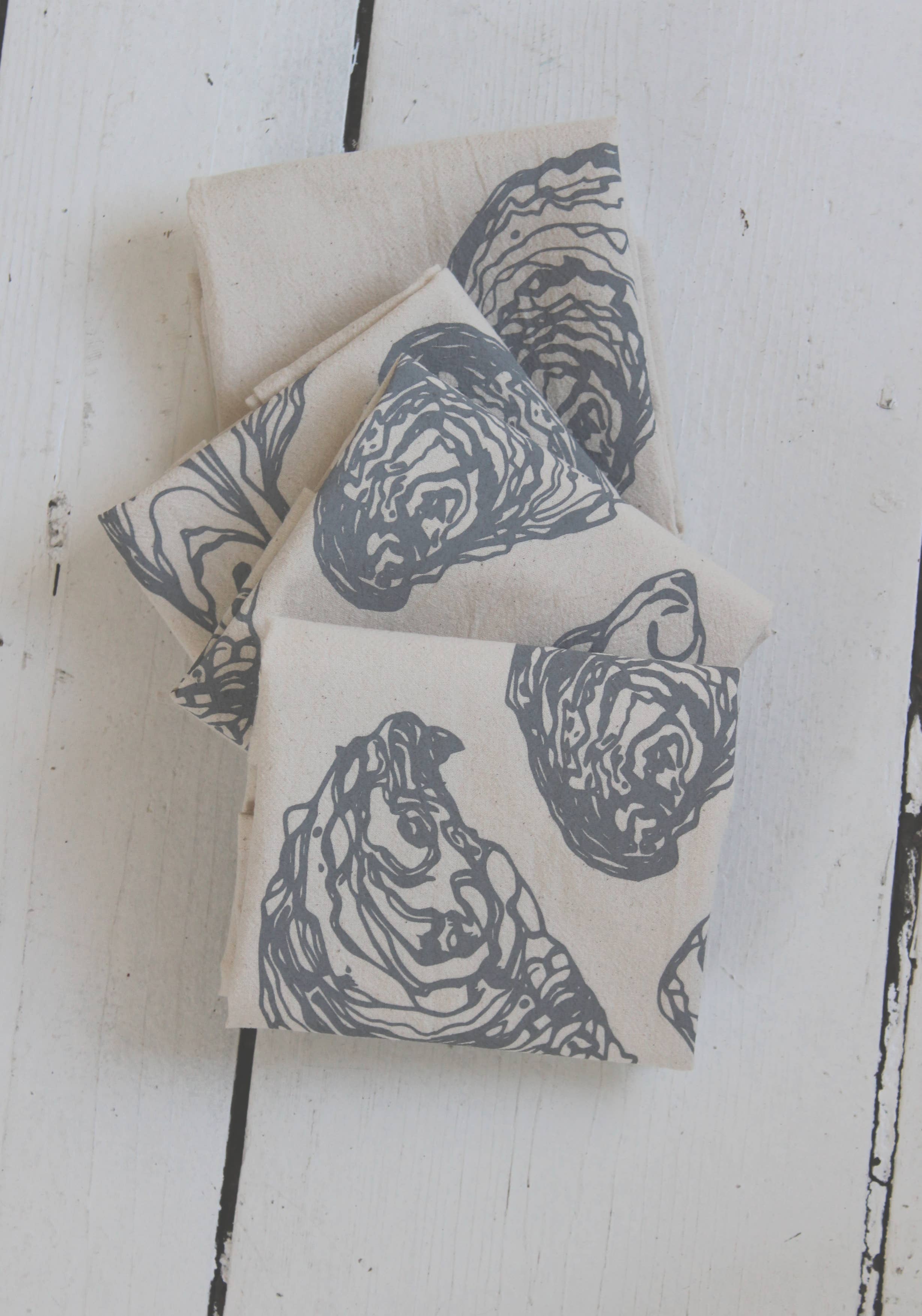 Hearth and Harrow - Set of 4 Organic Cotton Oyster Napkins - Oysters - Nautical
