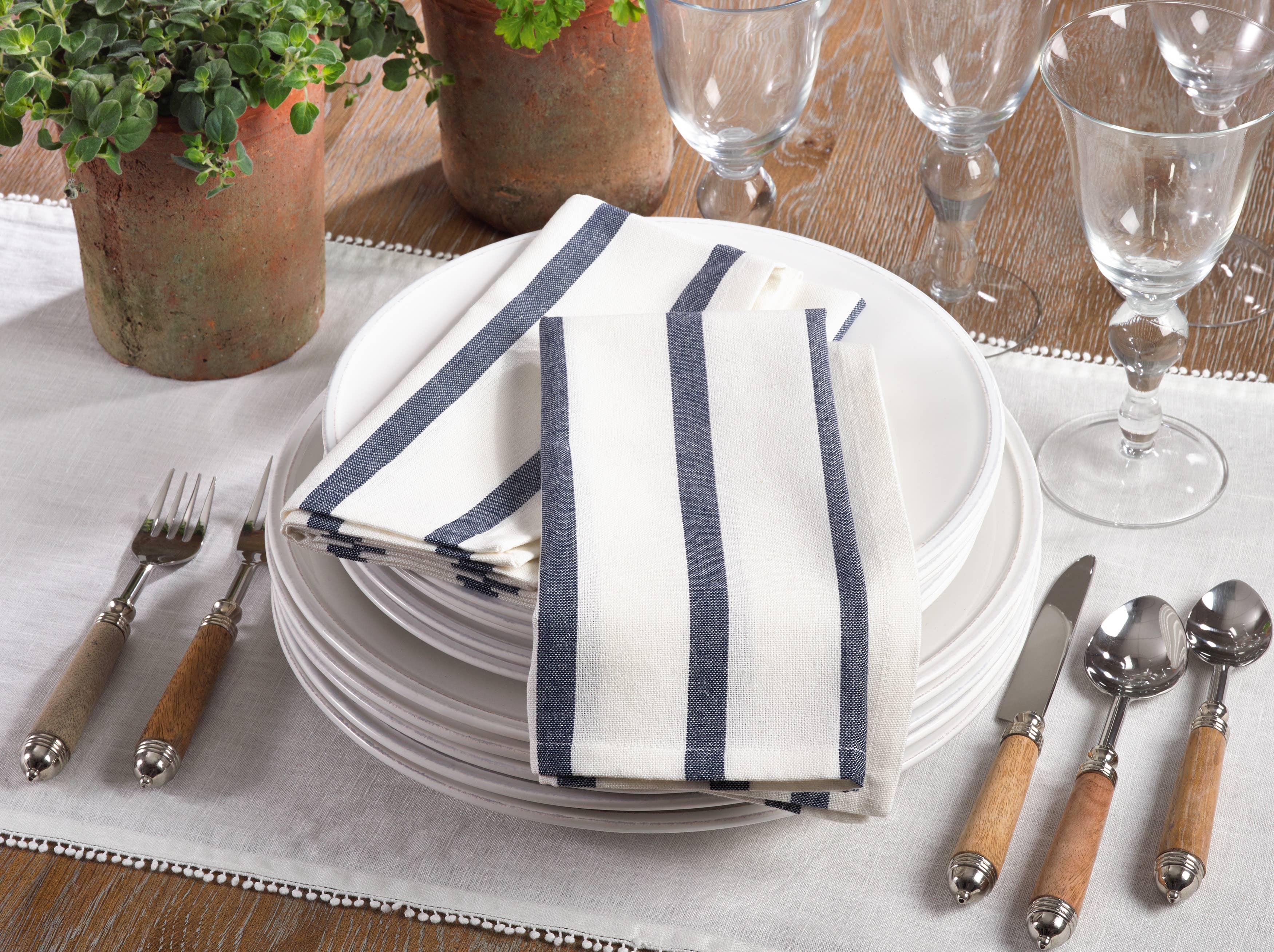 Saro Lifestyle - Striped Napkin - Denim Blue and White Shades (Single)