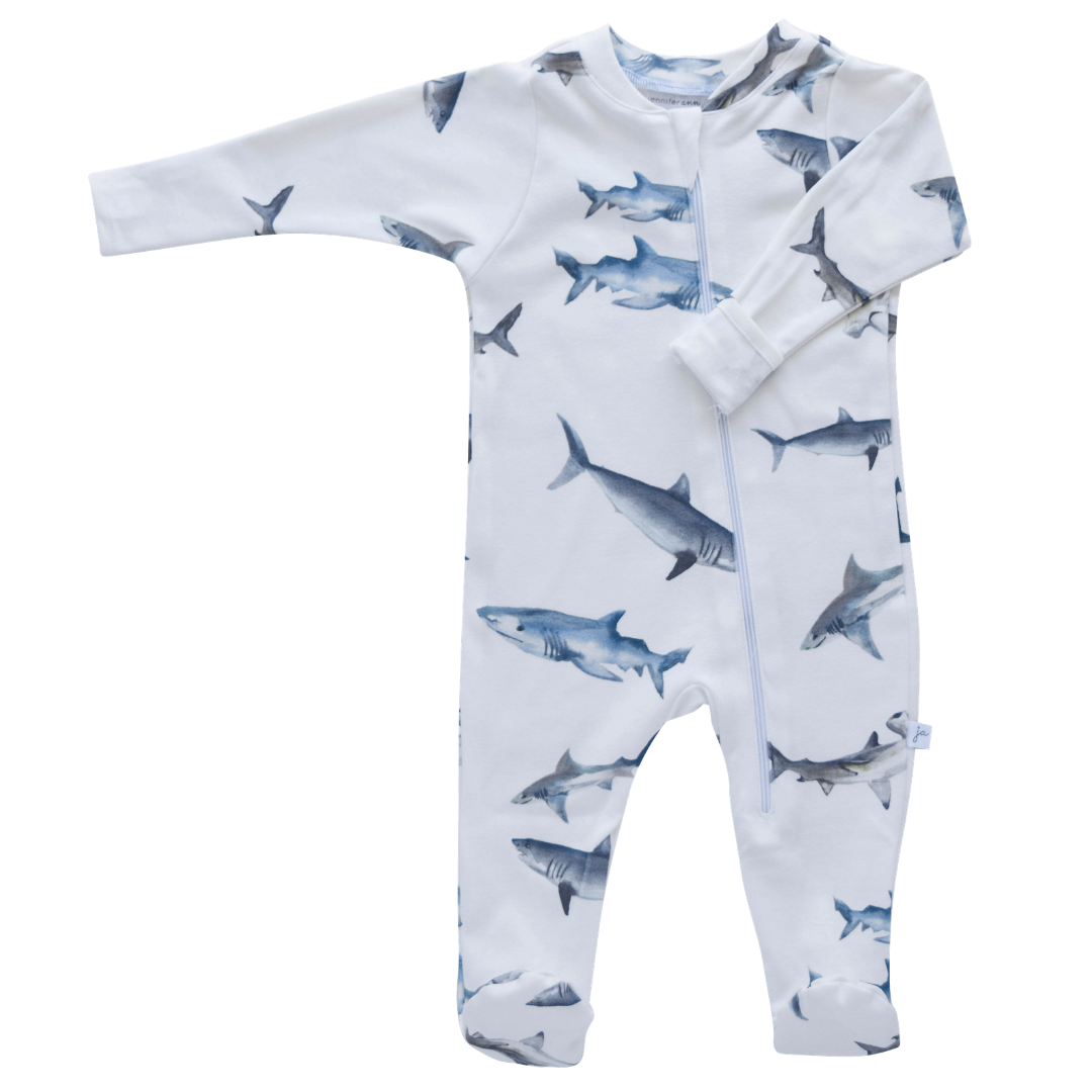 Jennifer Ann - Baby/Kids Organic Footie - sharks