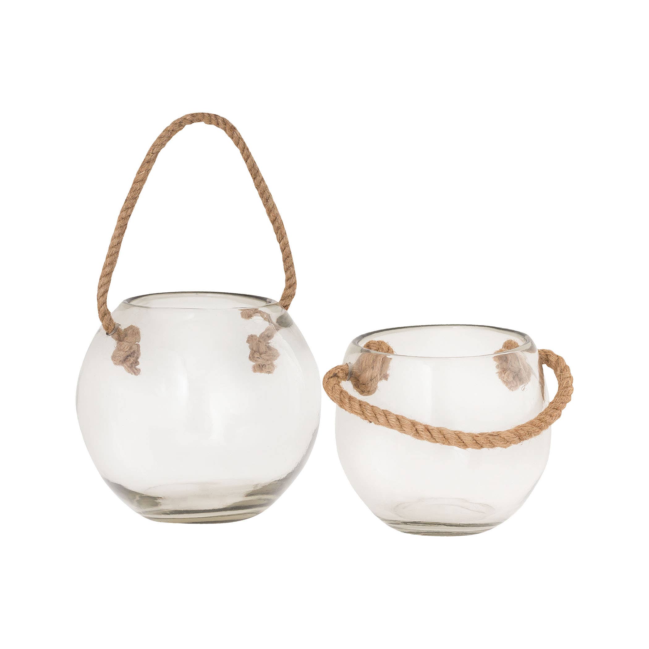 Elk Home - Set of 2 Rusa Glass Luminary Candle Holders with rope handles