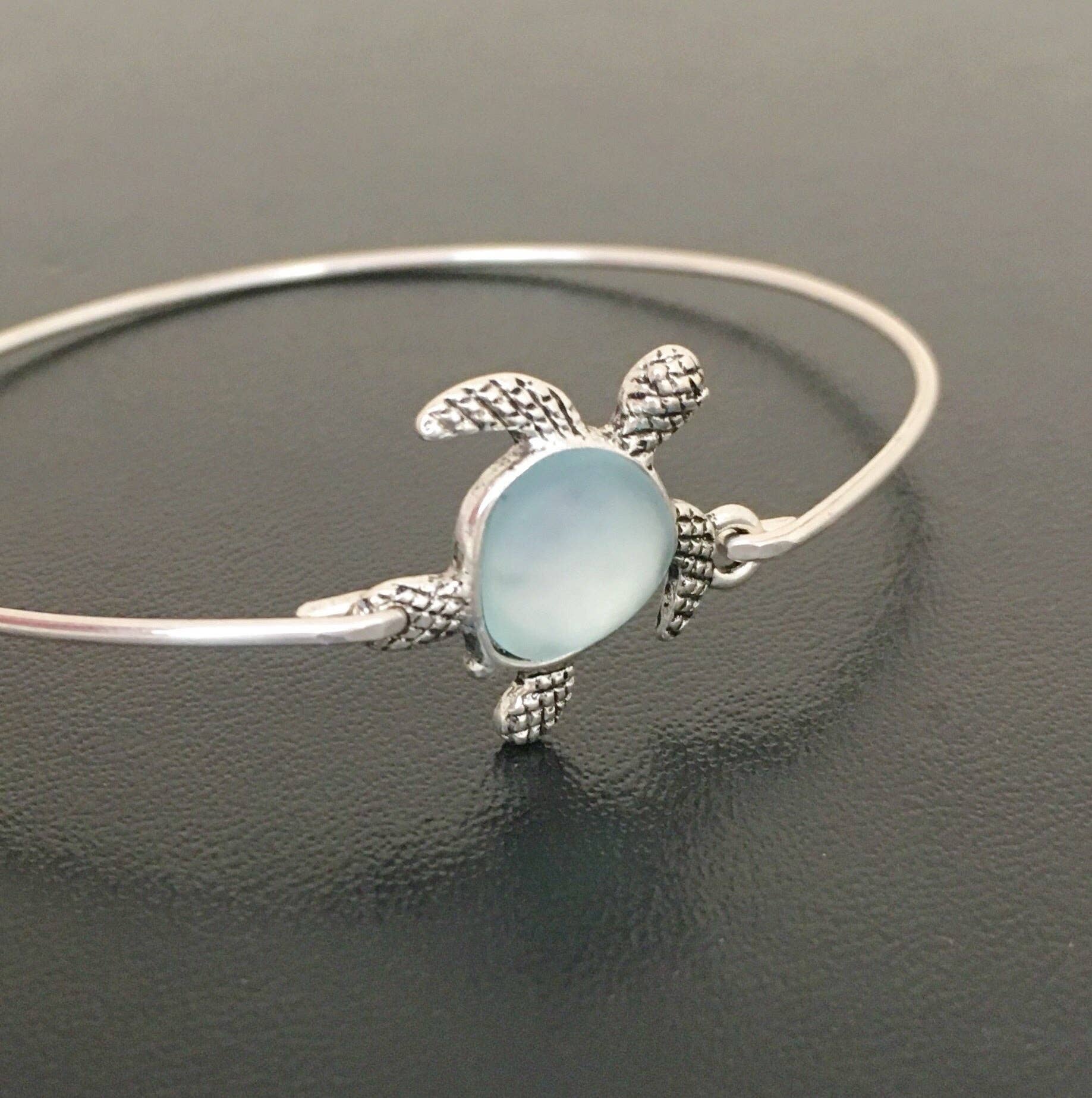Frosted Willow - Turtle Sea Glass Bangle Bracelet