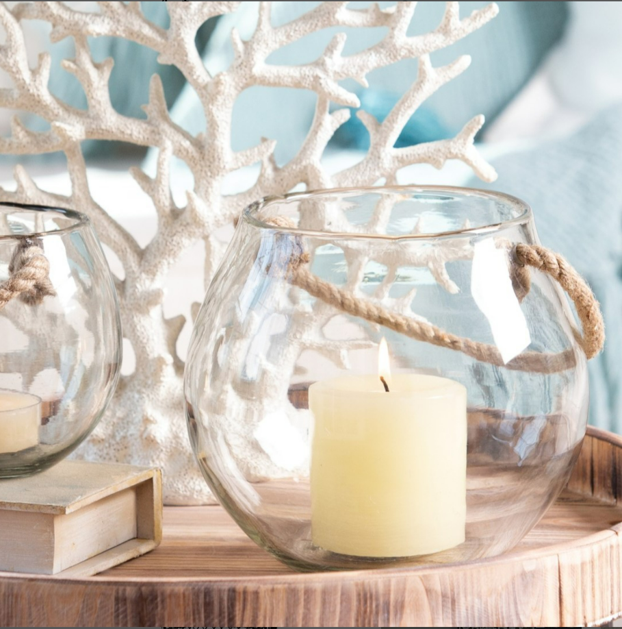 Elk Home - Set of 2 Rusa Glass Luminary Candle Holders with rope handles