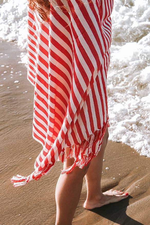 Moa - Red Striped Turkish Beach Towel