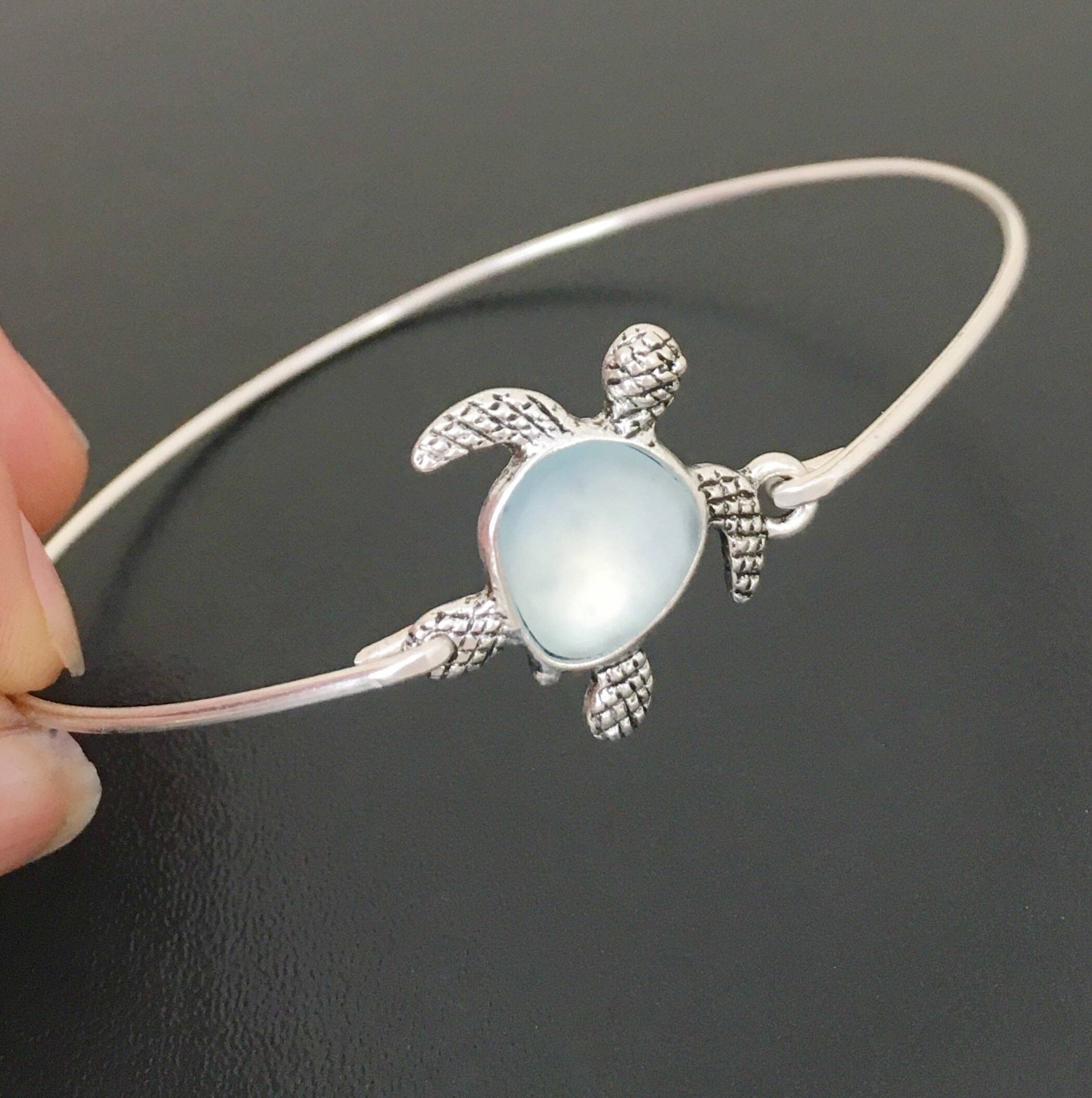 Frosted Willow - Turtle Sea Glass Bangle Bracelet