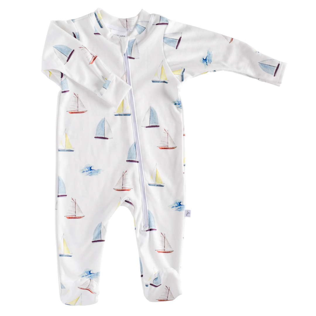 Jennifer Ann - Baby/Kids Organic Footie - sailboats
