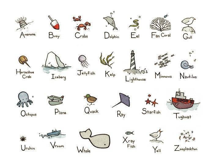 Studio Tuesday - Ocean Alphabet Illustrated 11x14 Print