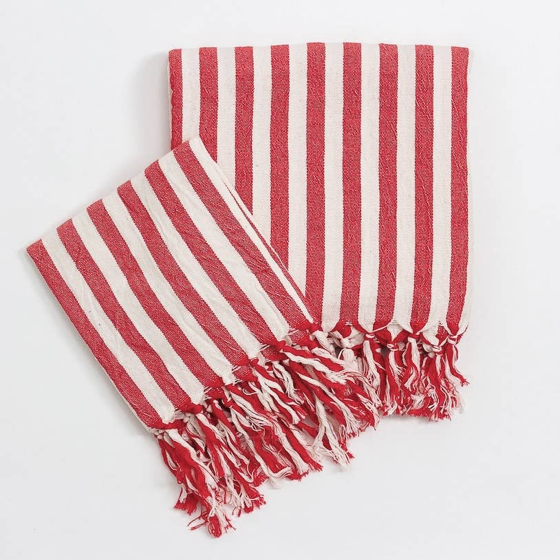 Moa - Red Striped Turkish Beach Towel