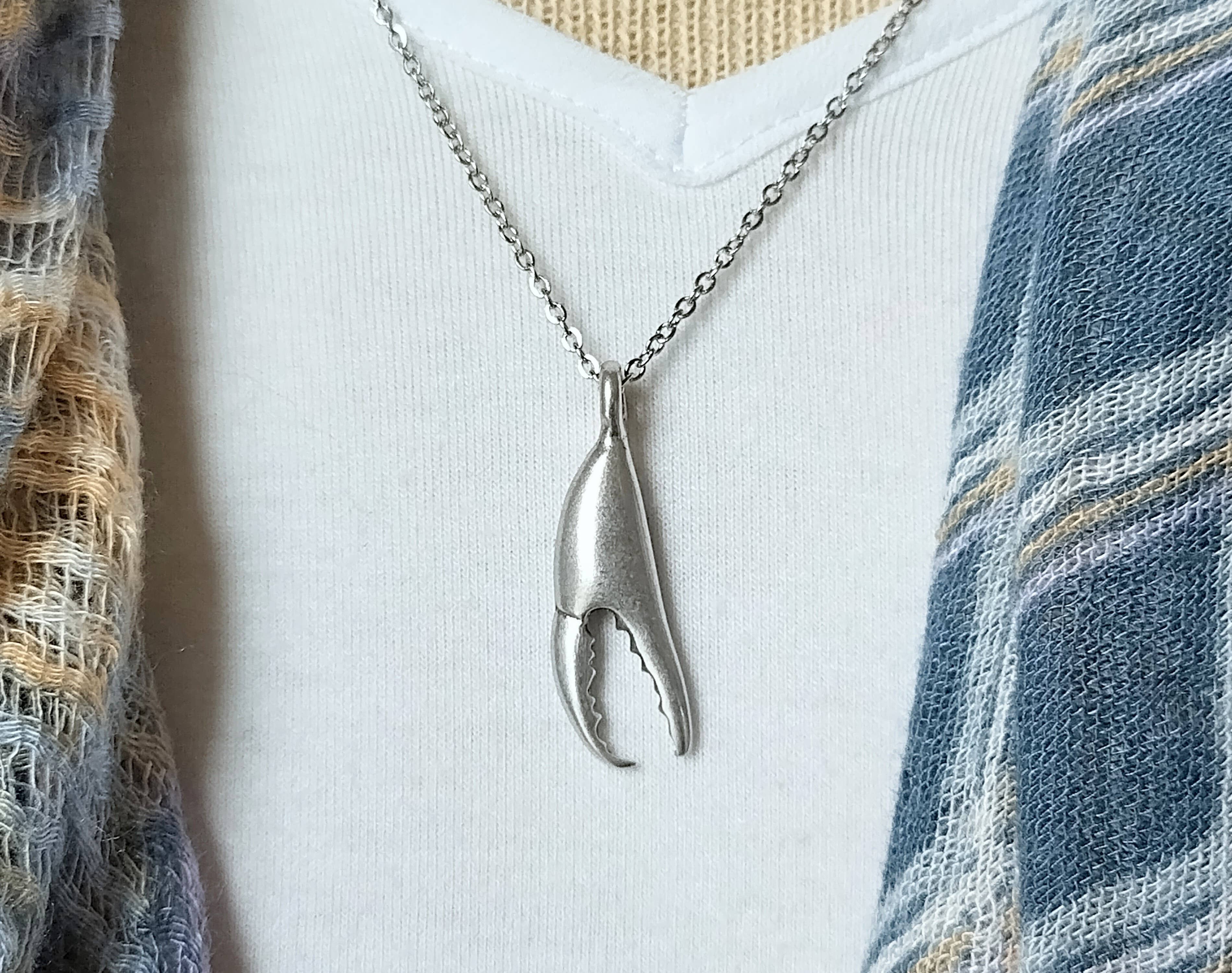 Piccadilly Pendants - Crab Claw Necklace, Silver Crab Necklace, Nautical Necklace