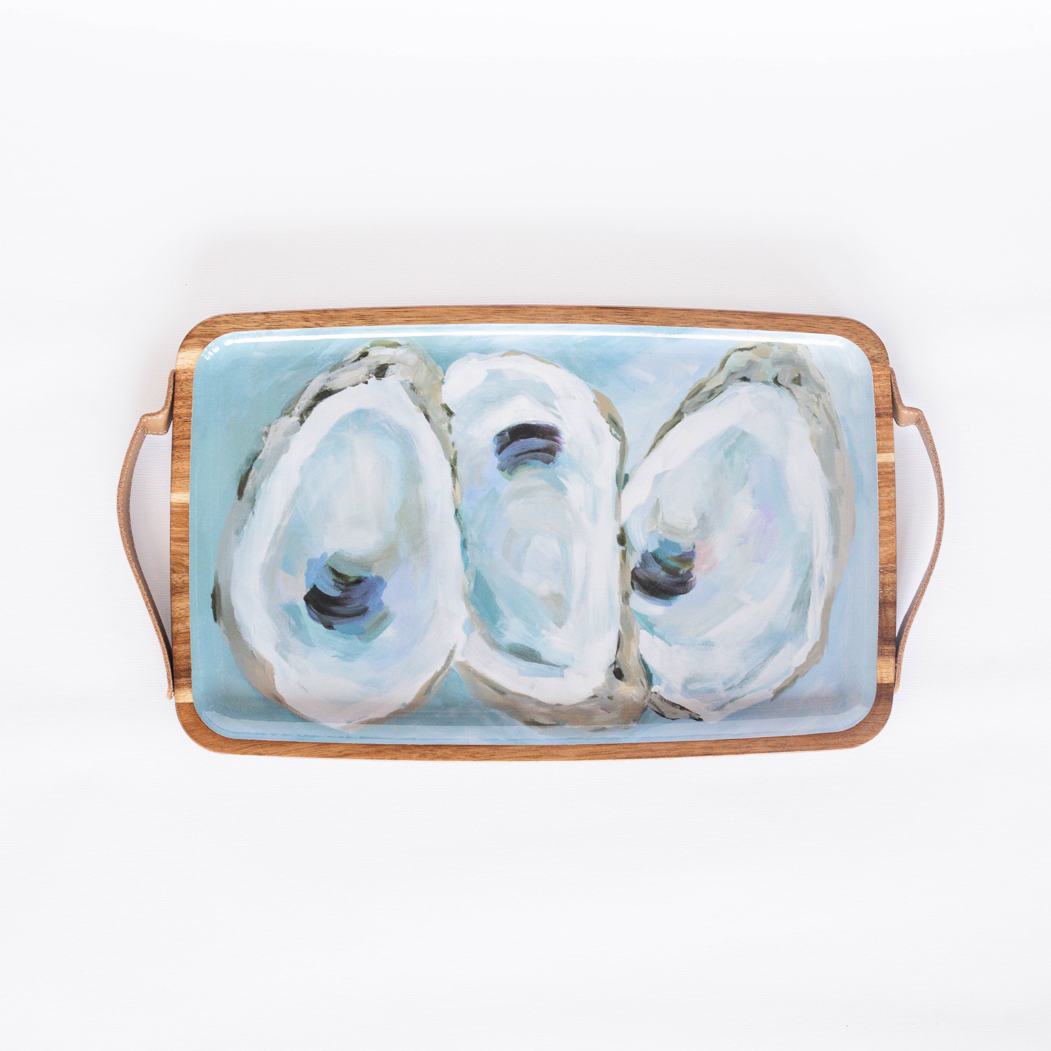 Kim Hovell Art - Wooden Serving Tray (Rectangle) - Coastal Oysters