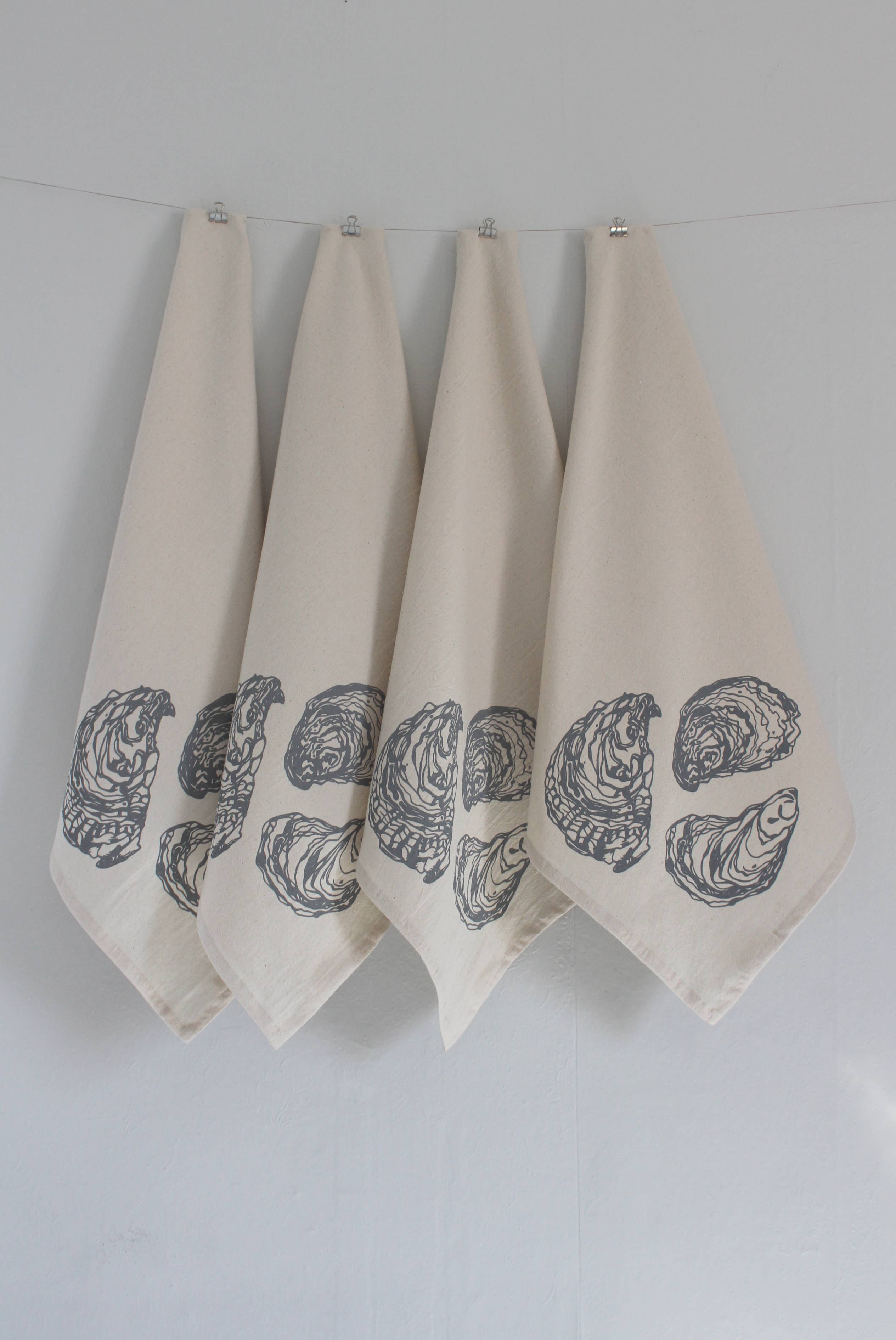 Hearth and Harrow - Set of 4 Organic Cotton Oyster Napkins - Oysters - Nautical