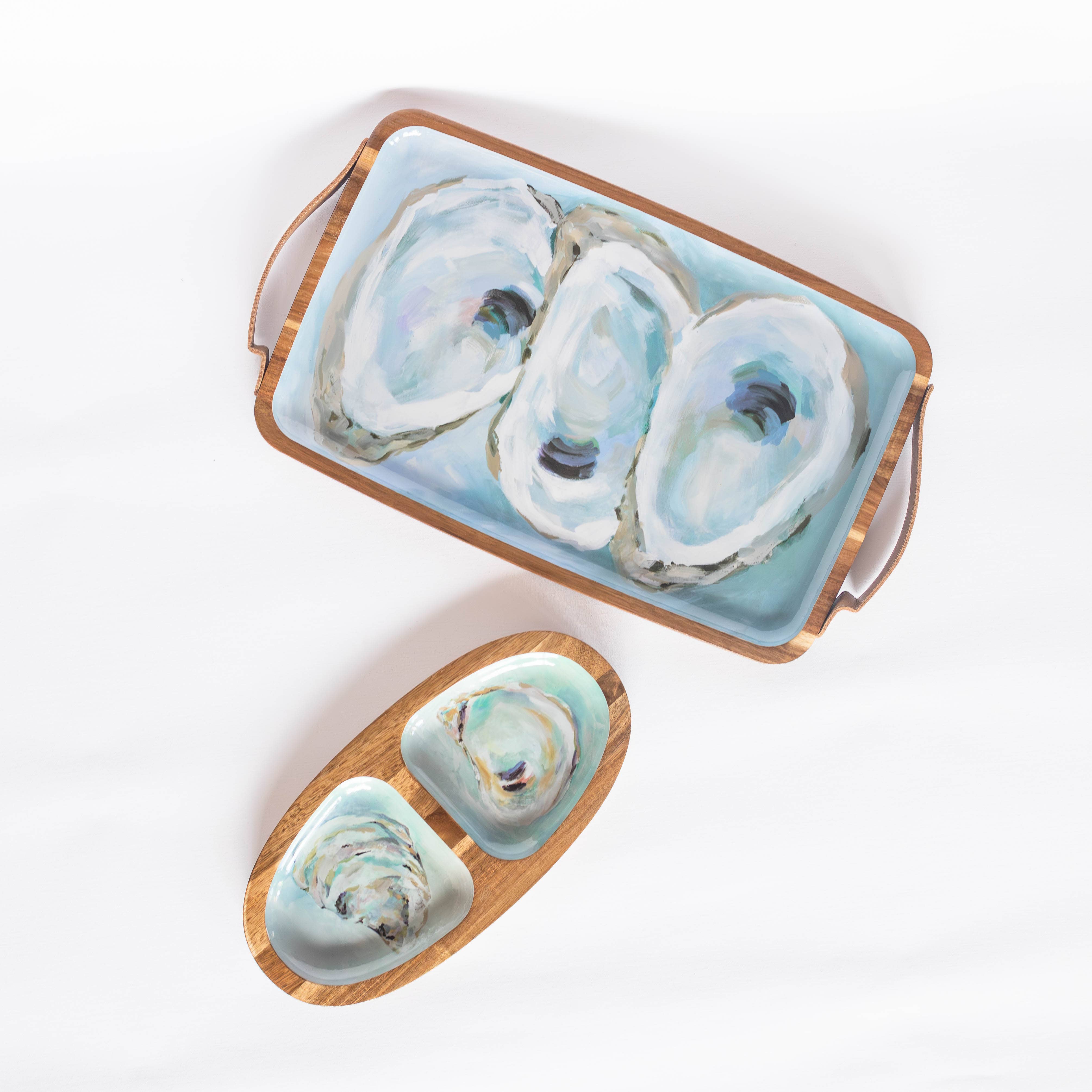 Kim Hovell Art - Wooden Serving Tray (Rectangle) - Coastal Oysters