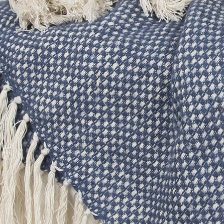 HomeRoots - 50"X60" Navy and Ivory Woven Cotton Polka Dots Throw Blanket
