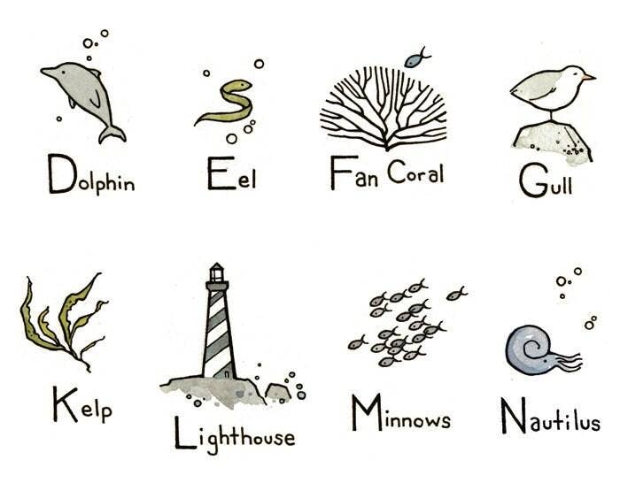 Studio Tuesday - Ocean Alphabet Illustrated 11x14 Print