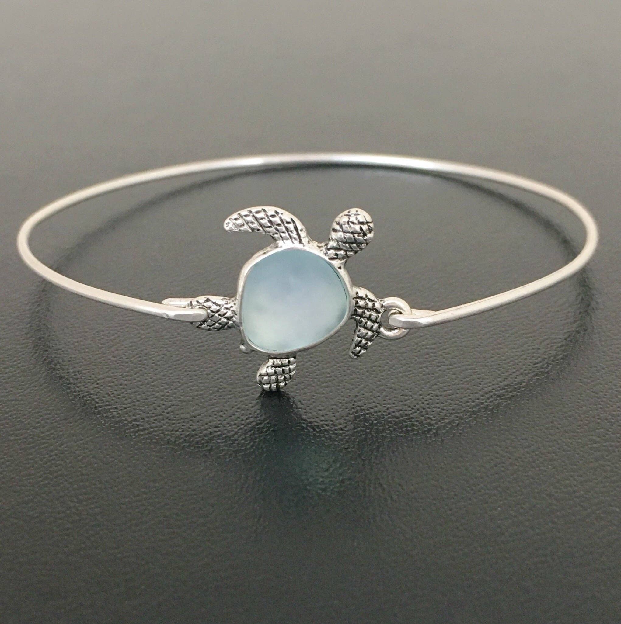 Frosted Willow - Turtle Sea Glass Bangle Bracelet