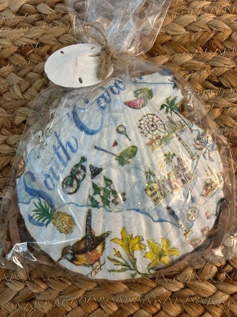 Lands End Lens- Decoupage shell ornament-South Carolina Design
