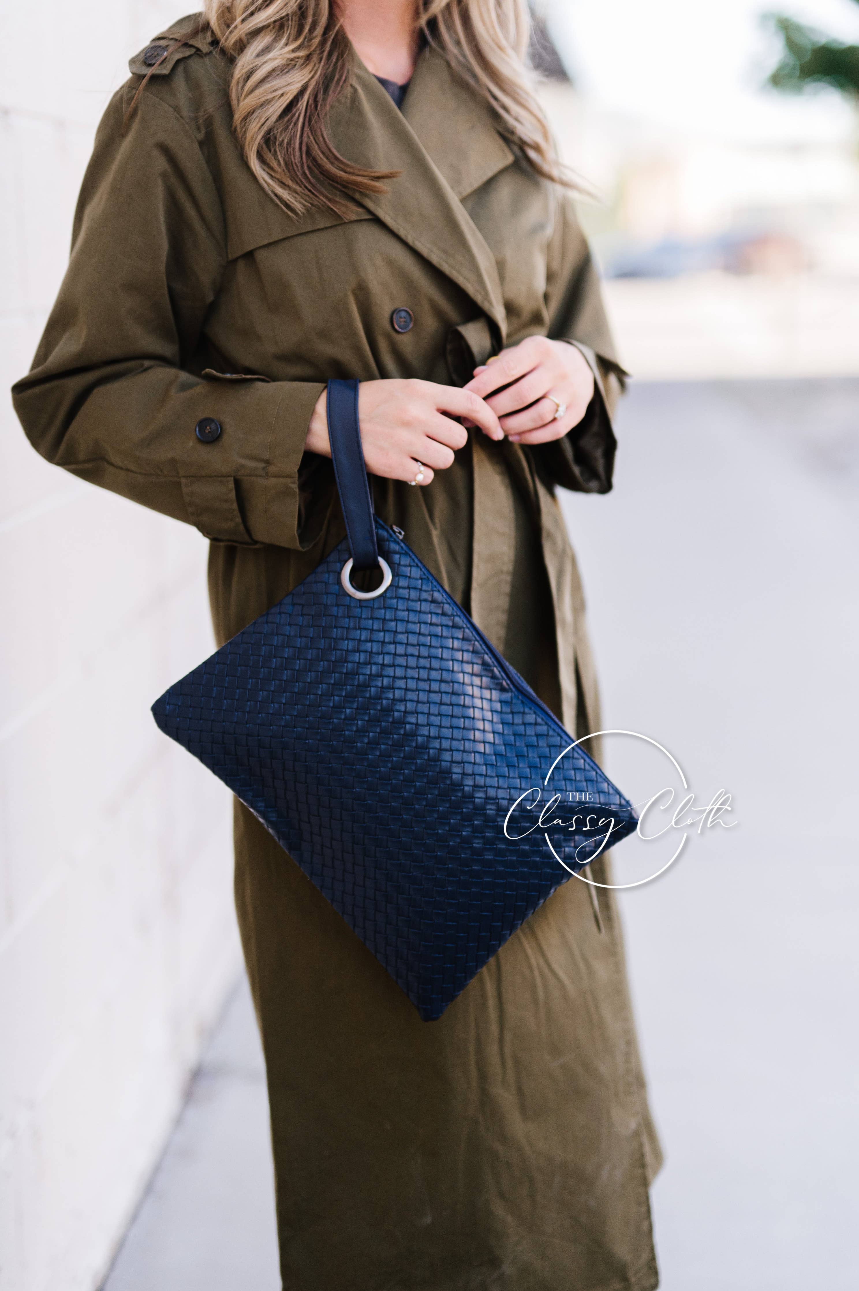 The Classy Cloth  - Trendy Clutch - Weave Navy