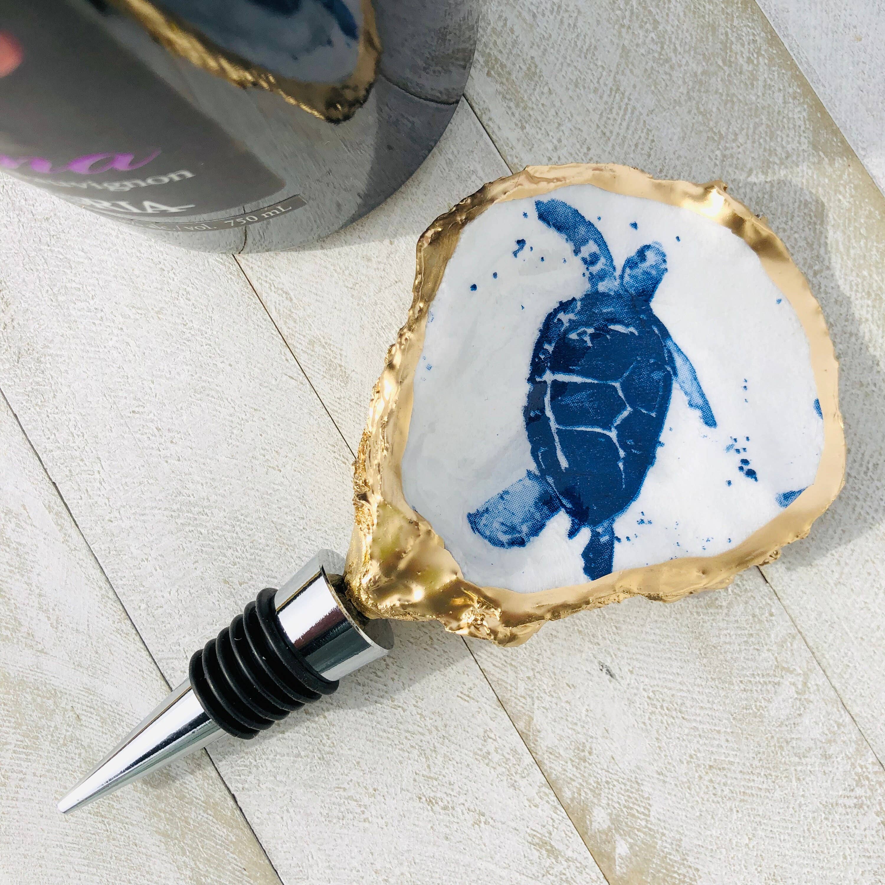 Place of Grace Designs - Oyster Shell Wine Stopper--Sea Turtle