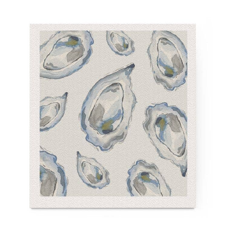 Crows Nest Atelier, LLC - Blue Oyster Watercolor Half Shell Swedish Dishcloth