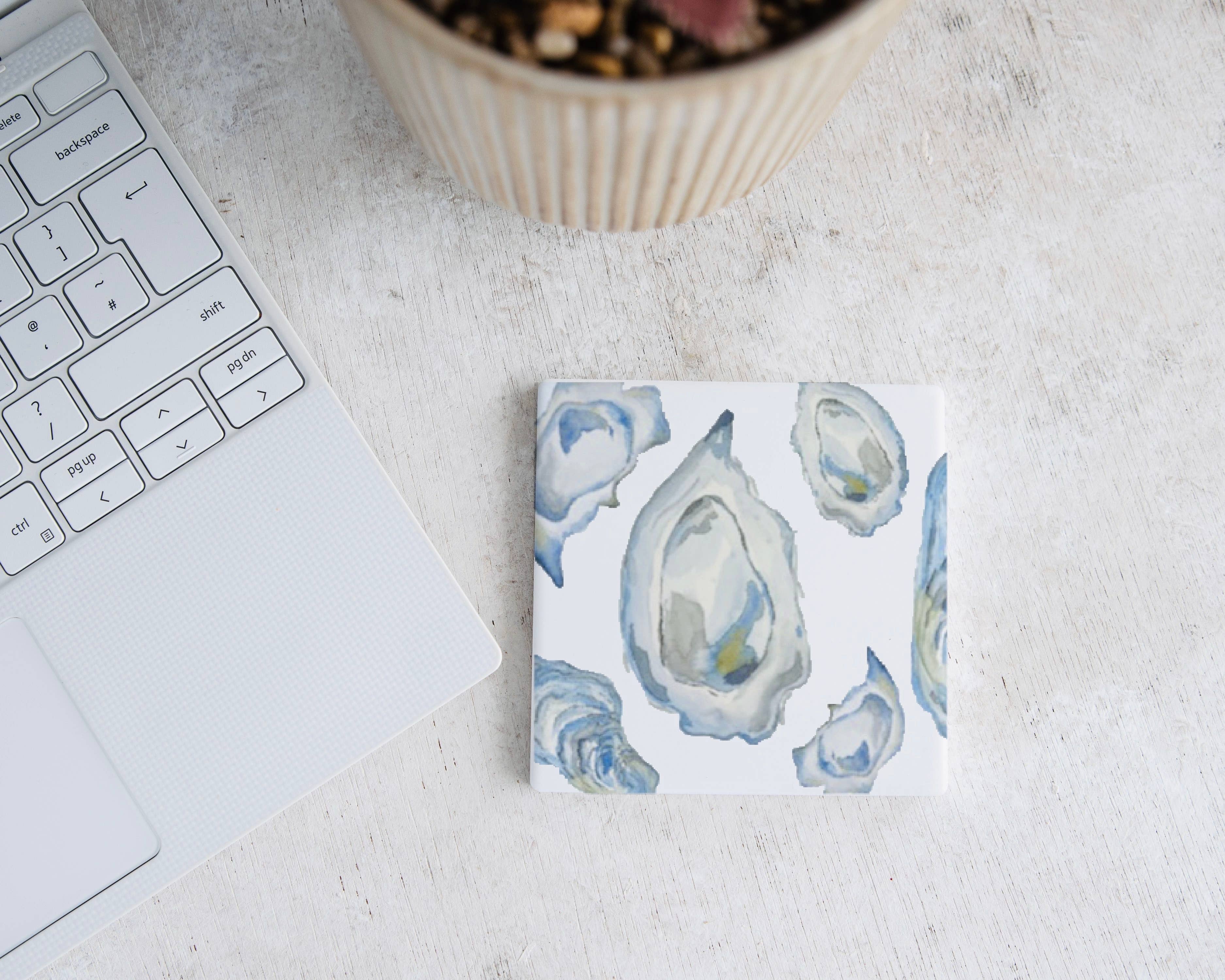 Crows Nest Atelier, LLC - Blue Oyster Watercolor Ceramic Coaster (1 coaster)