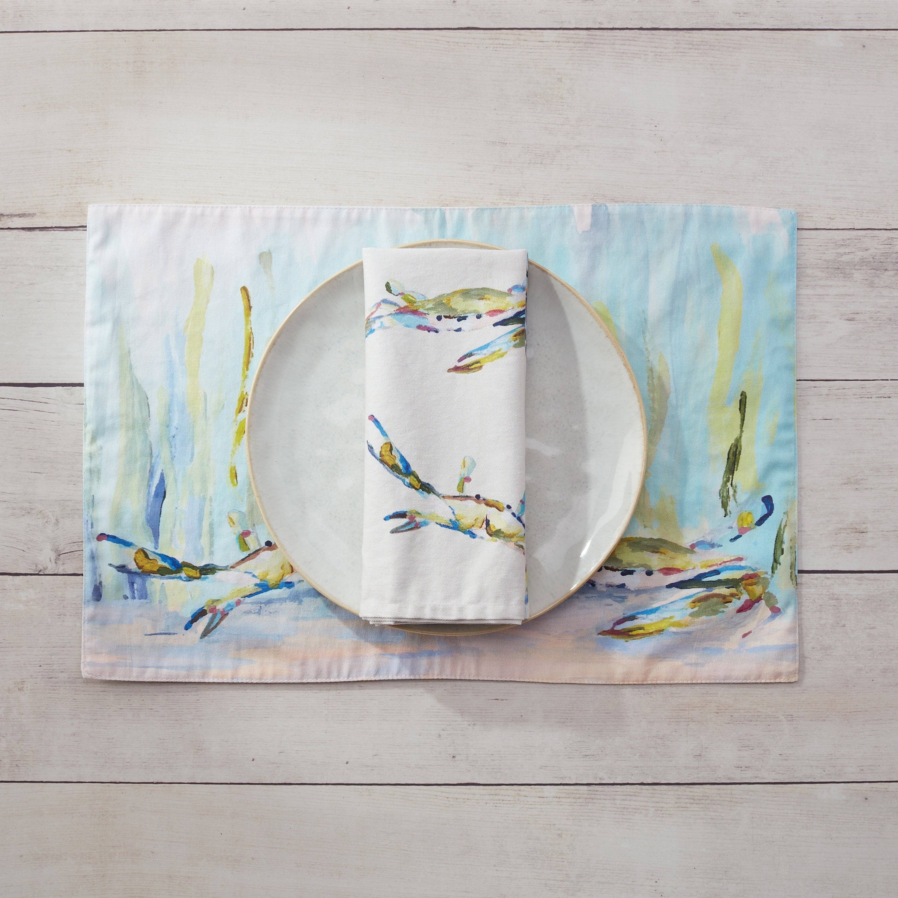 Kim Hovell Art - Cloth Dinner Napkins Set of 4 - Blue Crab