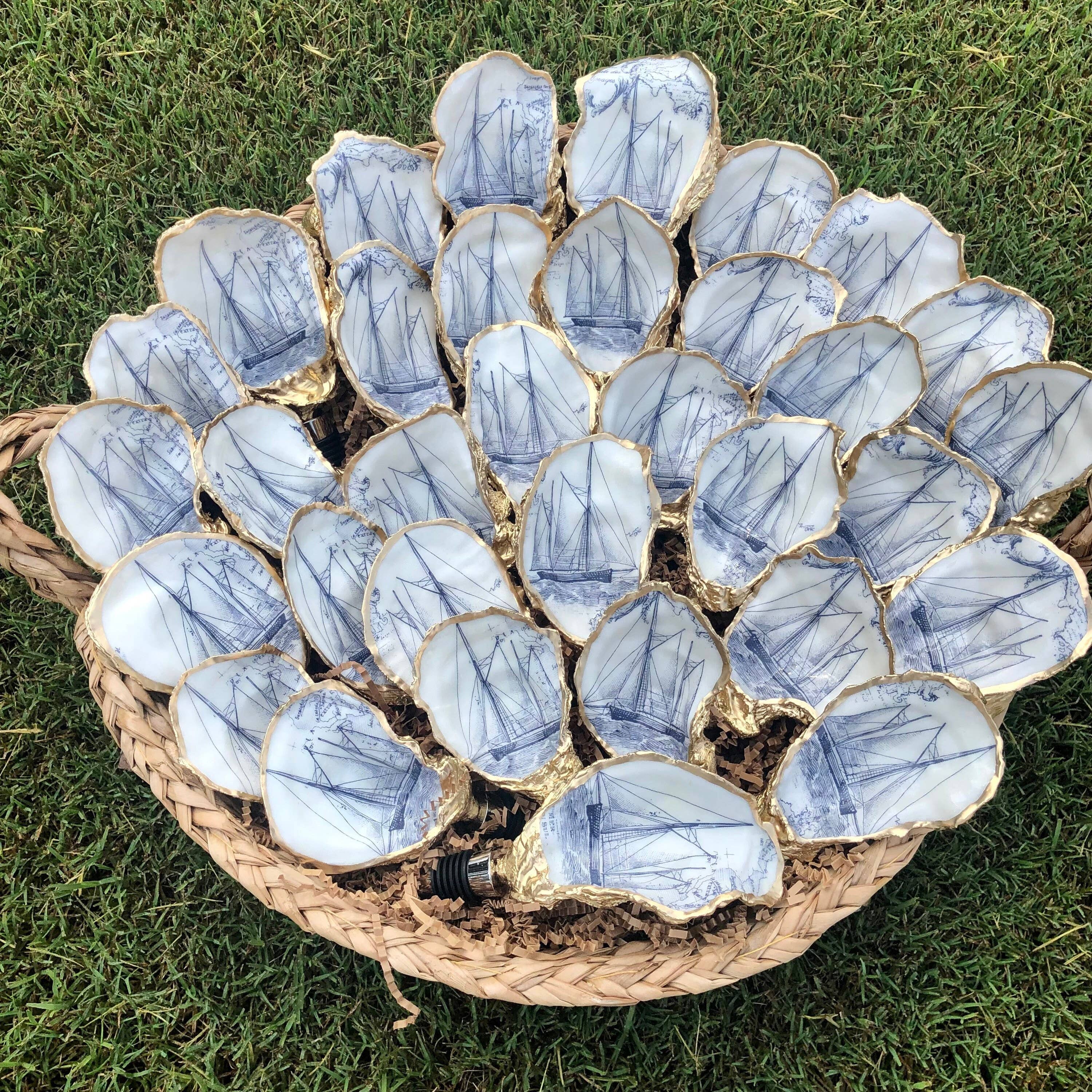 Place of Grace Designs - Oyster Shell Wine Stopper--Sailboat Print