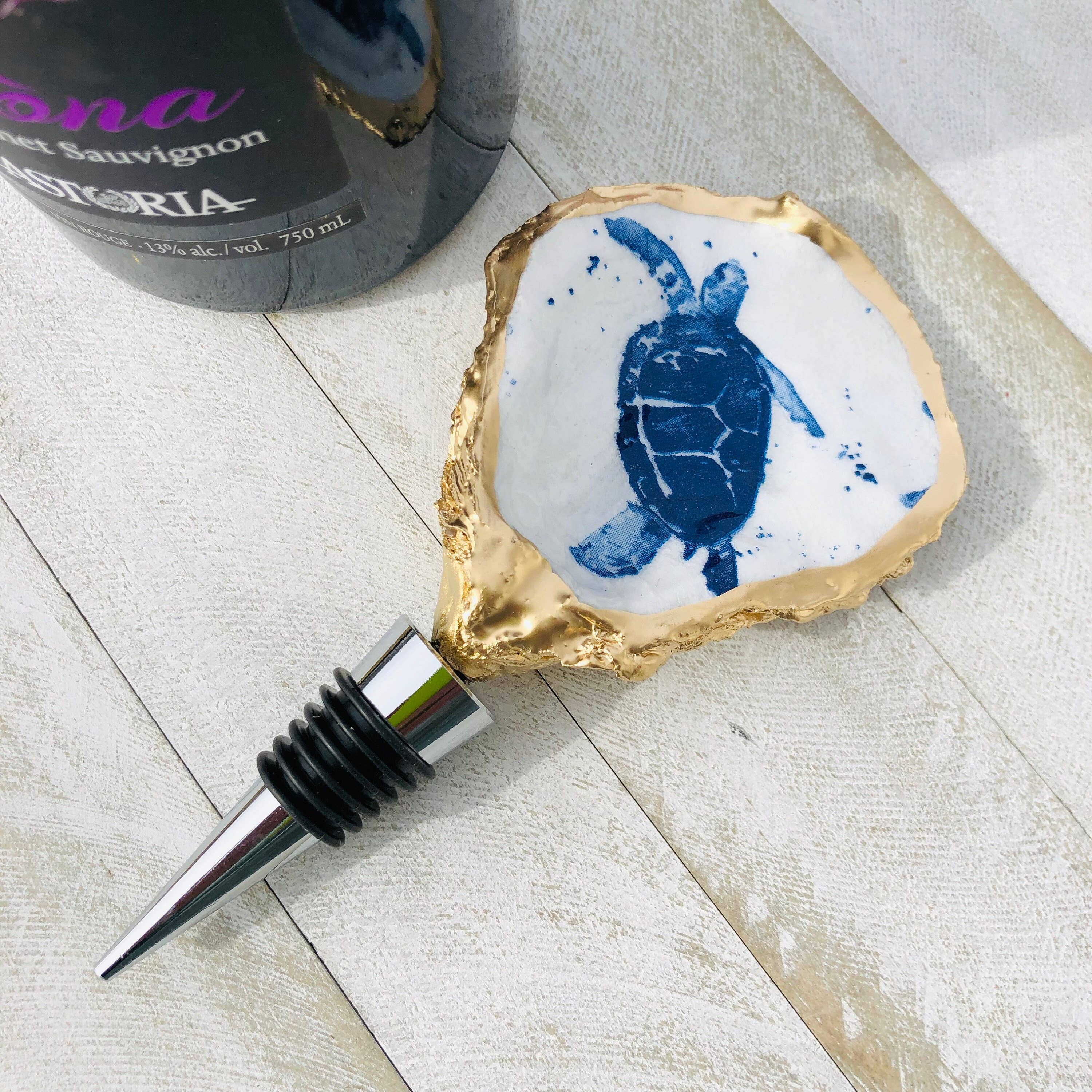 Place of Grace Designs - Oyster Shell Wine Stopper--Sea Turtle