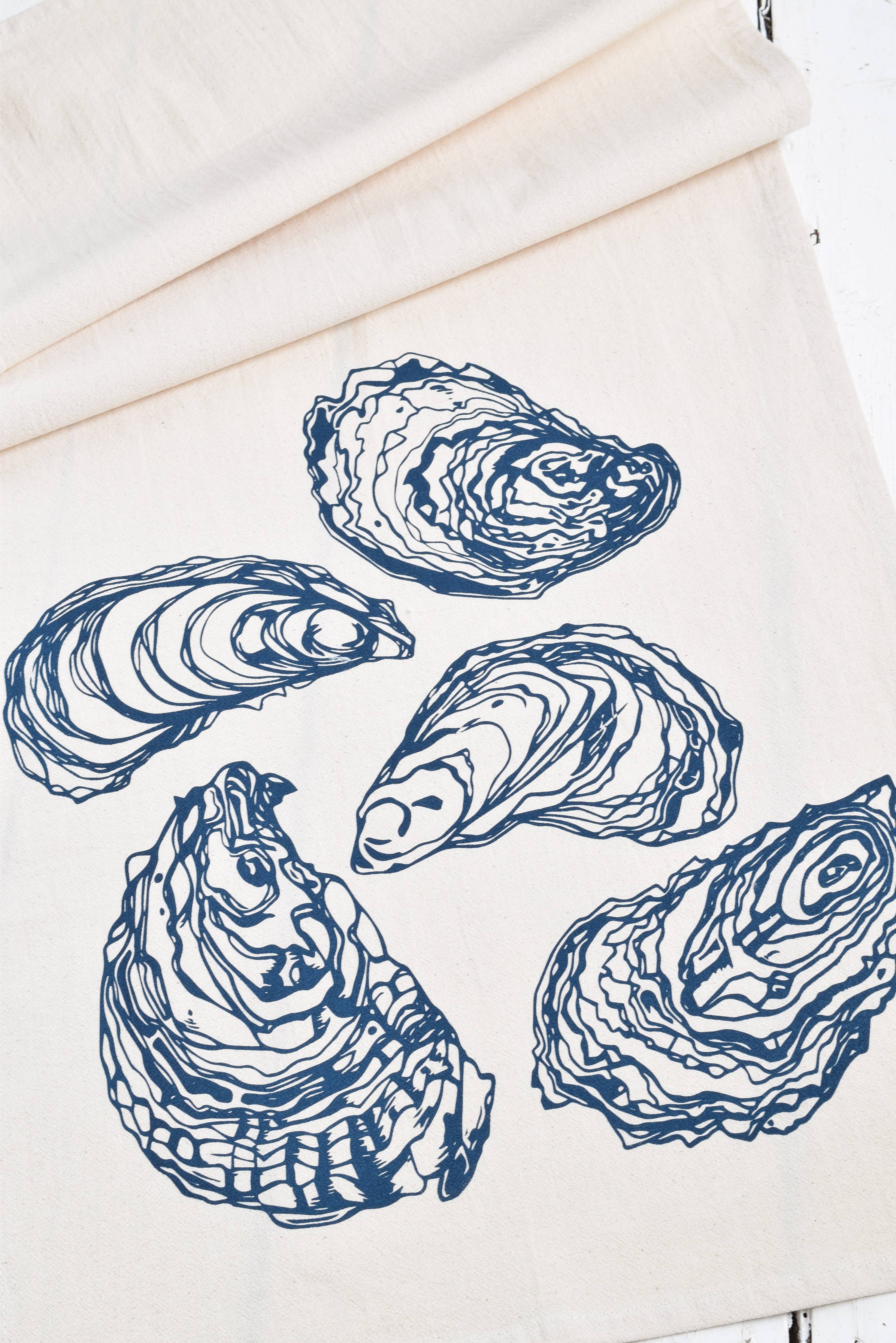 Hearth and Harrow - Oyster Tea Towel in Navy Blue - Organic Cotton - Sea Shell