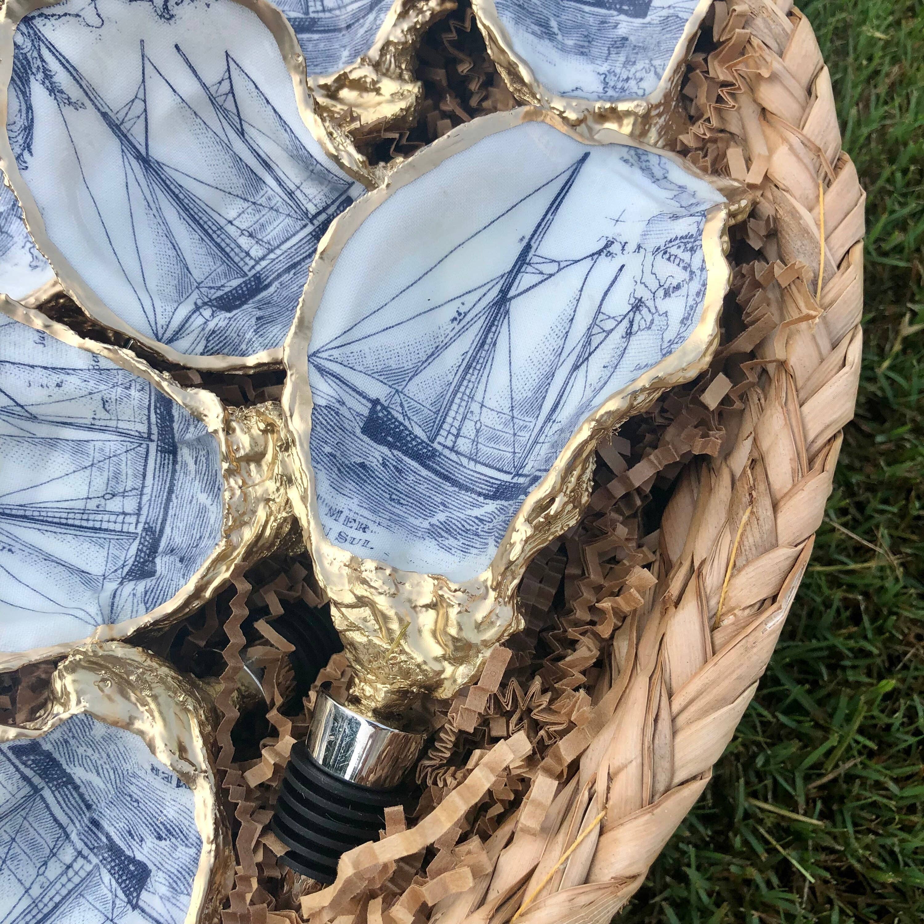 Place of Grace Designs - Oyster Shell Wine Stopper--Sailboat Print