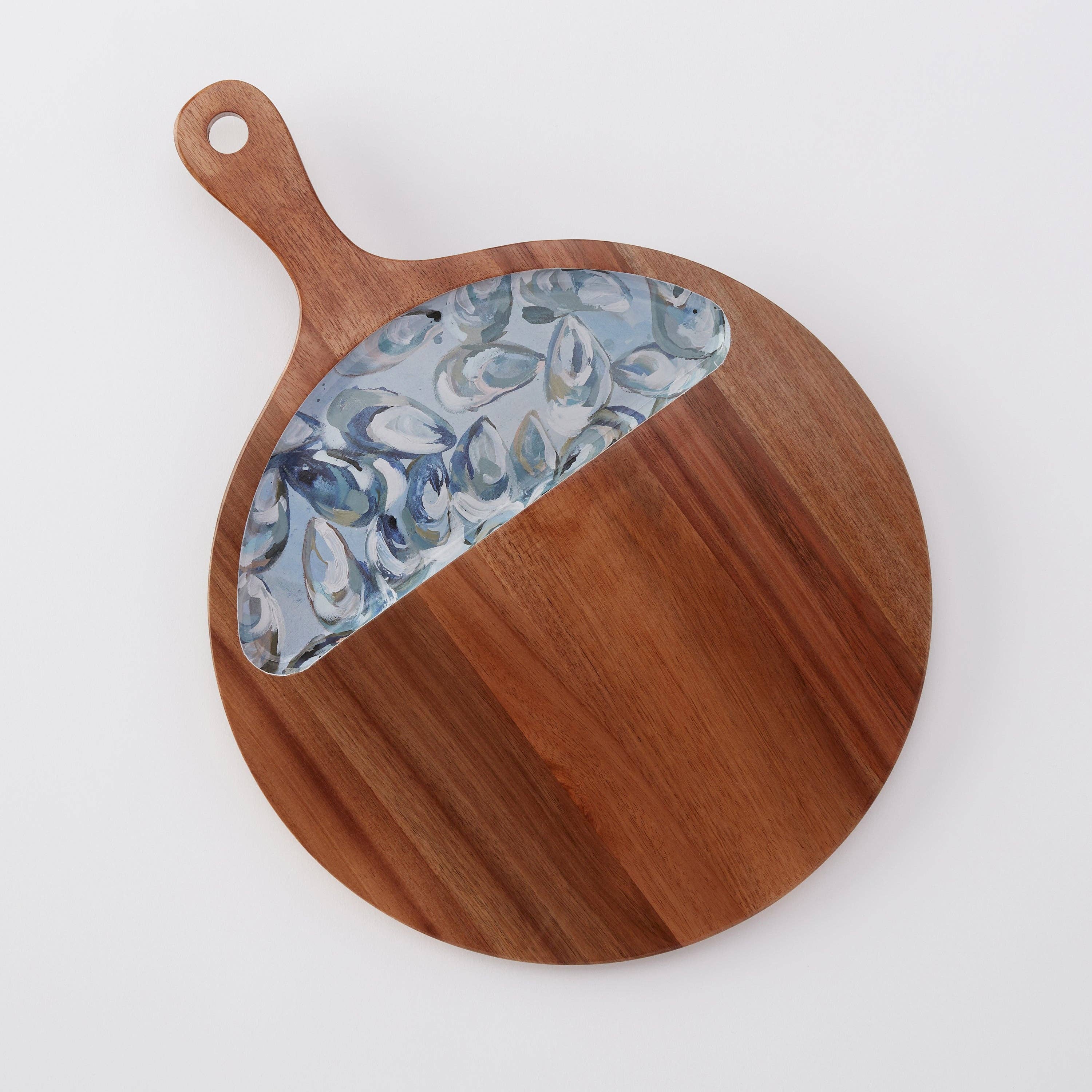 Kim Hovell Art - Wooden Serving Tray (Round) - Pewter Shells