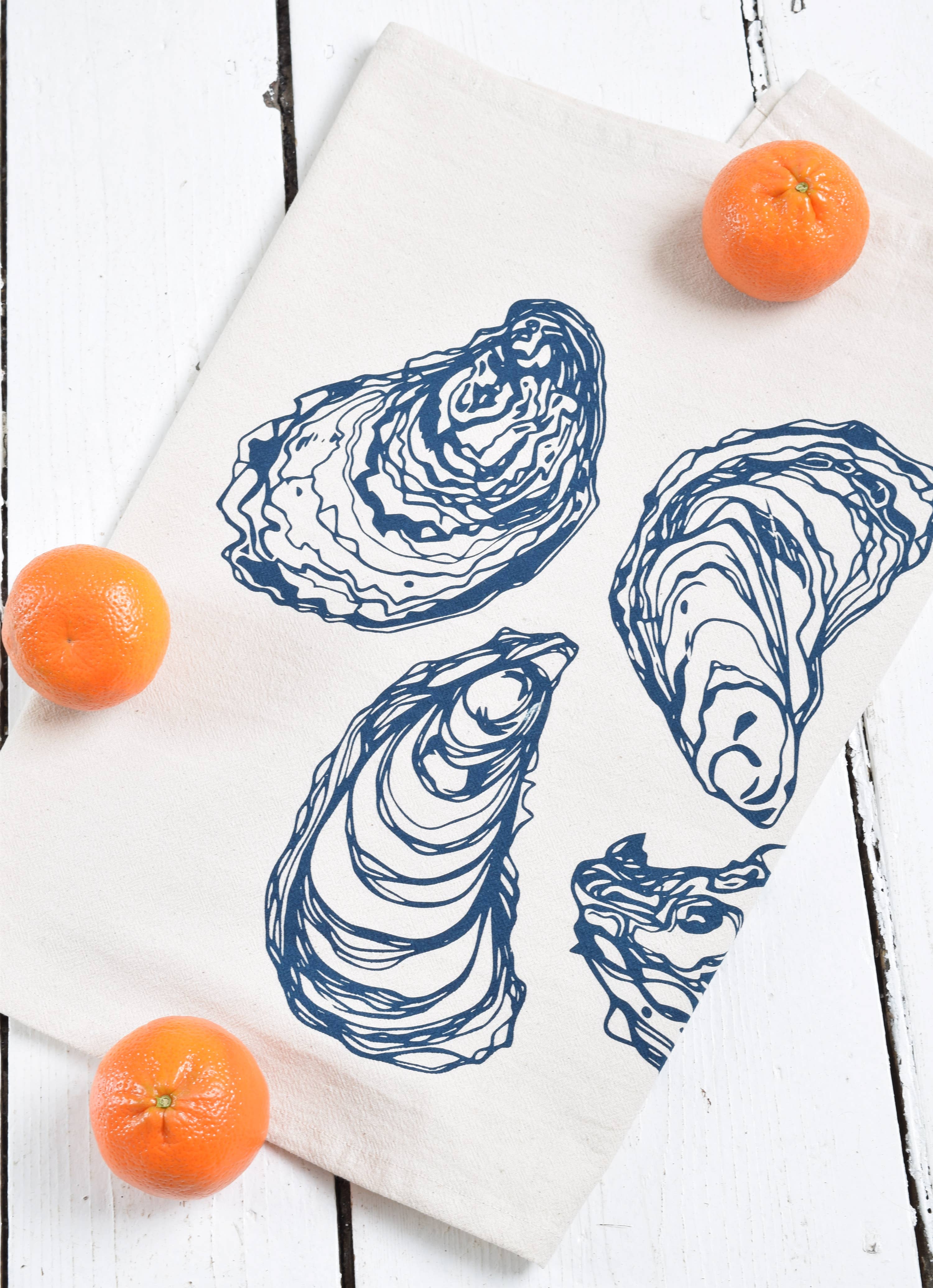Hearth and Harrow - Oyster Tea Towel in Navy Blue - Organic Cotton - Sea Shell
