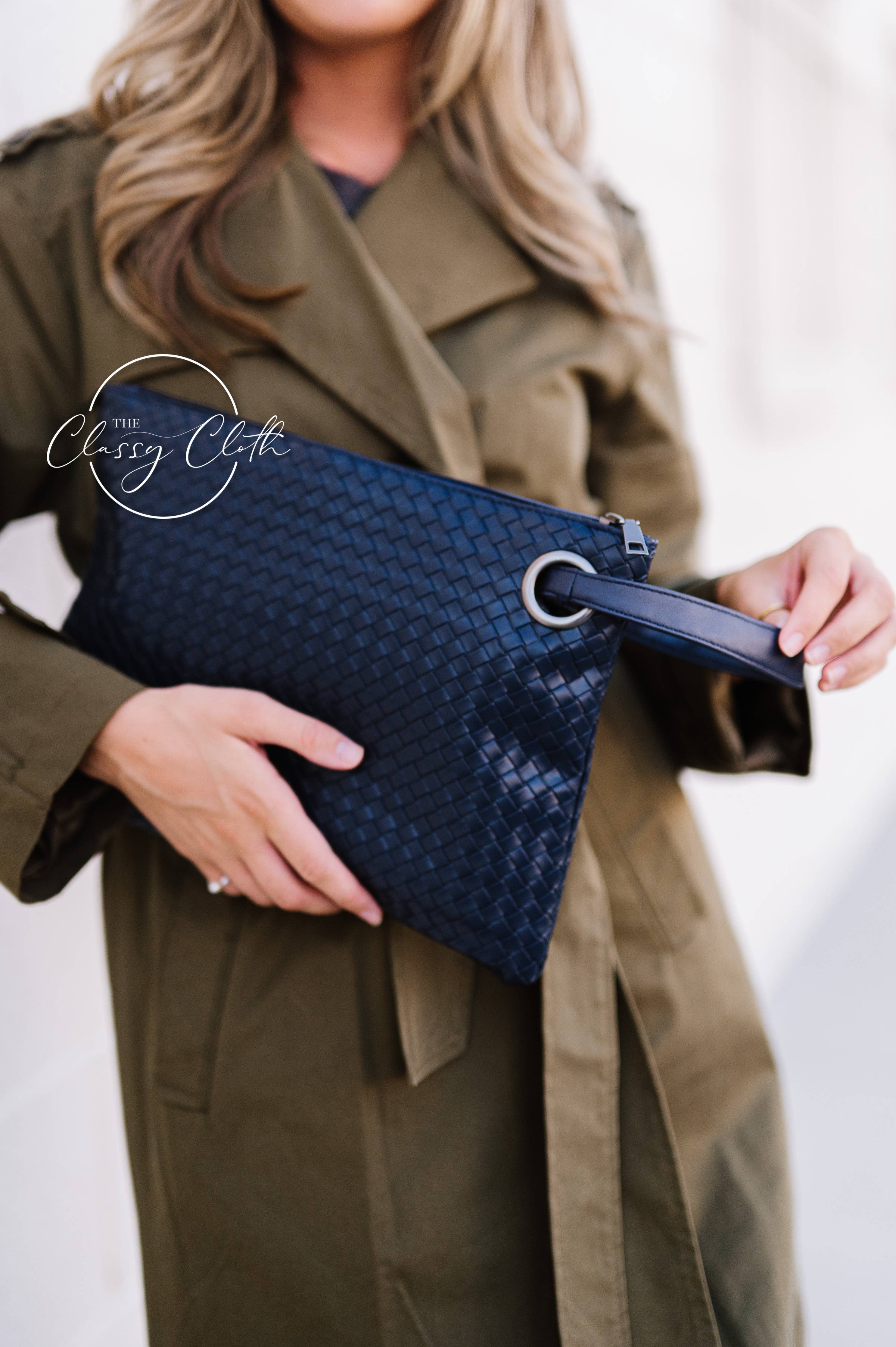 The Classy Cloth  - Trendy Clutch - Weave Navy