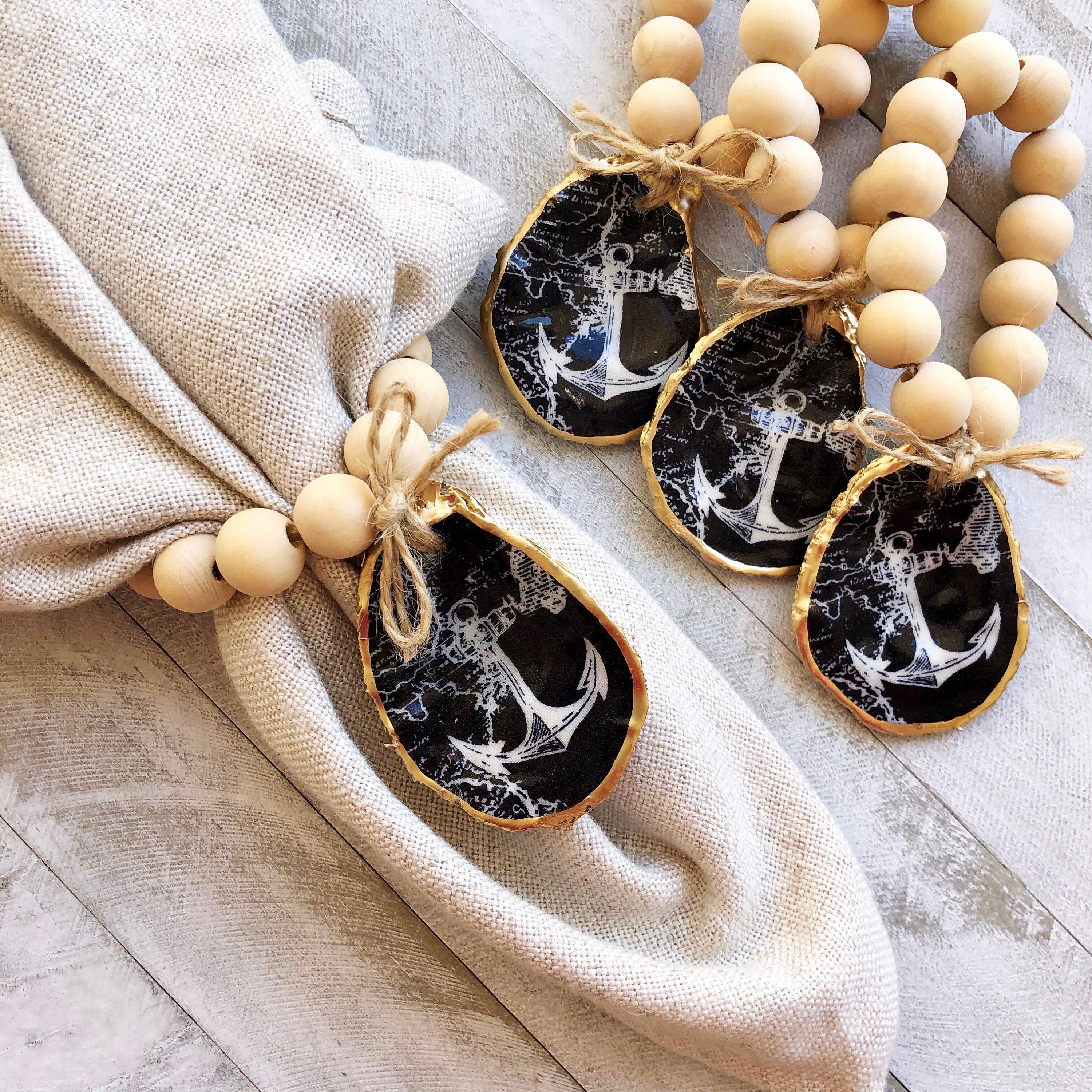 Place of Grace Designs - Oyster Shell Napkin Rings | Anchor (Dark Navy)- Single